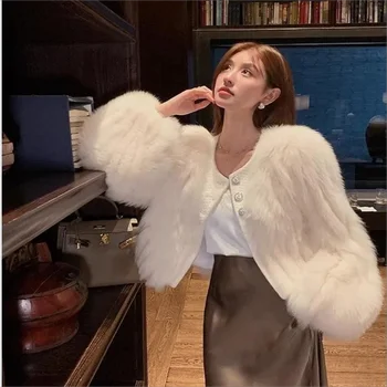 Дамско облекло Нова есен и зима Модни имитации лисица кожа палто за жени кратко корейски стил тънък палто модерен кожено палто