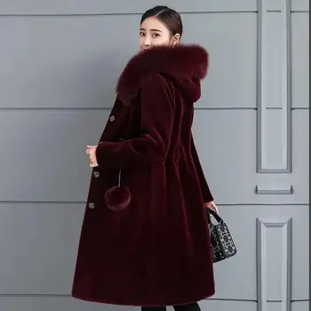 Есен Зима Ново Дамско кожено палто дълго имитация на палто от норка Европейско и американско голямо палто топло Кожено палто дамско яке