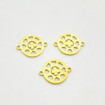 10Pieces / Lot 17 * 13mm Lucky Golden Jewel Connectors Tiny Clovers Heart Charm Stainless Steel Loves Handmade Jewelry Diy Finding