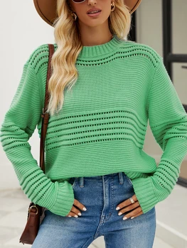 Пуловери за жени 2023 Мода Корейски Нова есен Зима Бял дълъг ръкав Топ пуловери LOOSE Solid извънгабаритни пуловер O-образно деколте