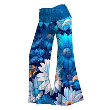 Дамски широки панталони за крака цветя 3D отпечатани дамски ежедневни панталони 12 цвят 01