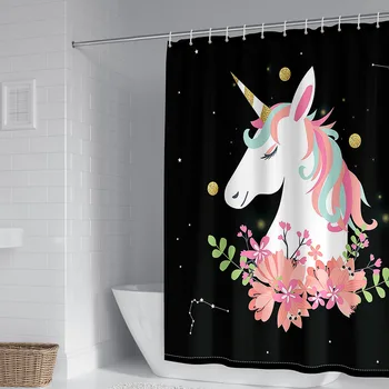 3D еднорог печат душ завеси високо качество модерна баня декорация засенчване завеса за момиче дома декор баня завеси
