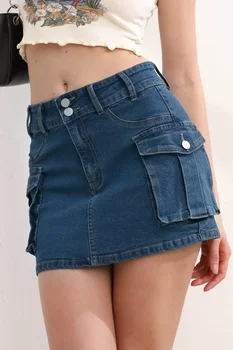 мини пола Дамско улично облекло 2023 Есен Нова улична мода Женска обикновена ниска талия Ежедневни темперамент Тънък Wrap Hip Half Skirt
