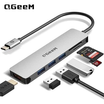 USB C Hub Multiport адаптер - 6 в 1 преносим пространствен алуминиев донгъл с 4K HDMI изход, 3 USB 3.0 порта, SD / TF четец на карти
