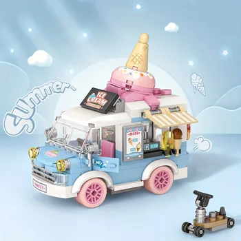 Kawaii карикатура сладолед кола мини строителни блокове, рожден ден подарък, десктоп декорация