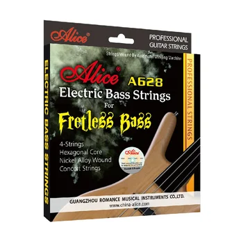 Alice A628 Fretless електрически бас китара струни пълен комплект 4 струни шестоъгълна сърцевина никелова сплав рана злато топка край 1-4 струни