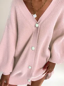V-образно деколте перли копчета жилетка жени дълъг ръкав еднореден яма ивици пачуърк пуловер дама Highstreet джъмпер палто 2023