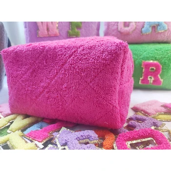 Rose розов кърпа торбичка за жени ватирани решетка модел кърпа козметична чанта бродерия грим чанти съхранение организатор чанта