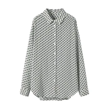 Birdsky, 1PC Дамски ризи с дълъг ръкав блуза риза Топ офис дама намали яката 100% черница коприна елен печат. С-431