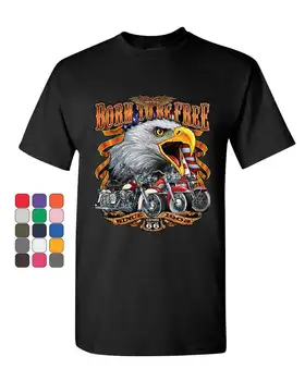 Роден да бъде безплатна тениска Исторически път 66 Плешив орел Biker банда мъжки тениска