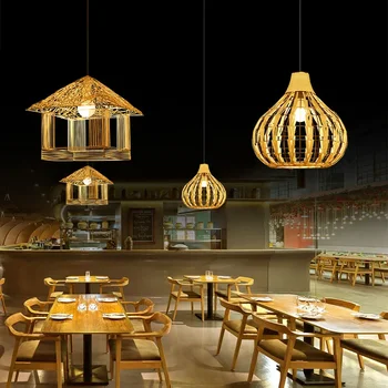 китайски ратан изкуство полилей ръка тъкани лампа вътрешно осветление тела за хол Led маса за хранене висулка светлина Hoom декор