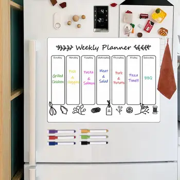 Изтриваем хладилник Planner Магнитна бяла дъска Седмичен комплект за планиране 9бр за хладилник със сухо изтриване Табло за съобщения за дома
