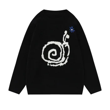 LACIBLE Сладък модел на охлюв топъл пуловер 2023 Нов свободен случаен пуловер Зимен хип-хоп пуловер Върхове Мъже Жени Пуловер за простота