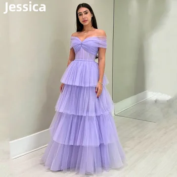 Джесика Лавандула лилави абитуриентски рокли Елегантна дамска вечерна рокля от тюл А-образна сватбена рокля парти рокля 2024 فساتين السهرة