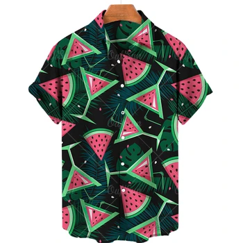 стилен хавайски за мъже ризи ананас печат плодове модел случайни къс ръкав мода мъжки лято хлабав извънгабаритни дрехи