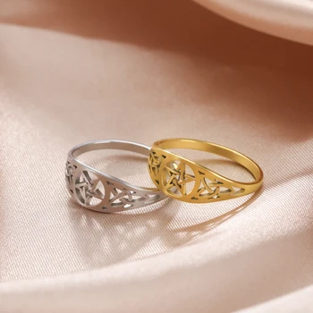 Кухи двойни цветни пентаграмни пръстени за жени Проста мода неръждаема стомана злато сребро цвят пръст пръстен бижута подарък