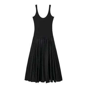 Дамски 2023 Нов шик мода стегнат версия черен шевове дълъг ръкав жилетка рокля ретро дамска рокля Mujer