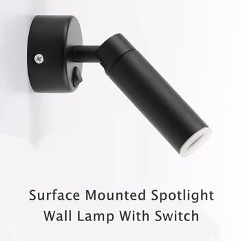 Модерна LED лампа за стена с превключвател 6W AC85-265V повърхностно монтирана въртяща се светлина за четене Nordic Bedside спалня проучване спот осветление