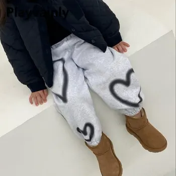 Winter Baby Boy Girl Fleece Pants Love Grey Black Thicken Elastic Waist Casual Pants Warm Sweatpant Trousers Baby Clothes E29889