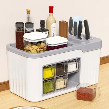 HOOKI Официален кухненски шкаф за съхранение Инсталация Без многофункционални подправки Кутия за подправки Държач за ножове Подправка Jar Таблица Топ Des