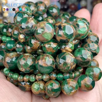 естествен камък зелен Cloisonne камъни хлабав дистанционер кръгли мъниста за бижута вземане 4-12 мм DIY гривна аксесоари на едро