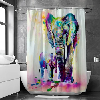 1 бр. боядисана водоустойчива завеса за душ, цветна и великолепна декорация за баня със слонове, с 12 пластмасови куки
