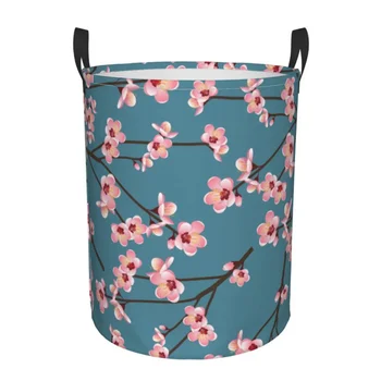 водоустойчива чанта Sakura Blue Background Домакински мръсен кош за пране Сгъваема кофа за съхранение Дрехи Играчки Organi Нова година