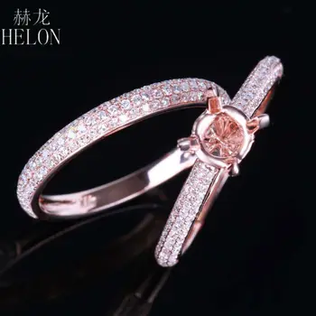 HELON 6-7mm кръгла твърда 10k роза бог естествени диаманти полу монтиране годежен сватбен пръстен диаманти мач лента жени бижута пръстен