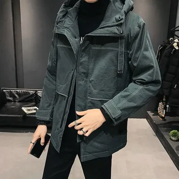 Мъжко ново яке средна дължина Мъжко палто Корейска версия Мода Мъжко облекло Мъжко байкерско яке