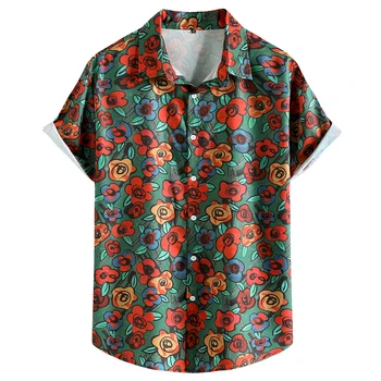 Фънки флорален принт Хавайска риза Мъже 2023 Марка къс ръкав Летни плажни ваканционни ризи Мъжки ежедневни ризи с копчета Мъжки XXL