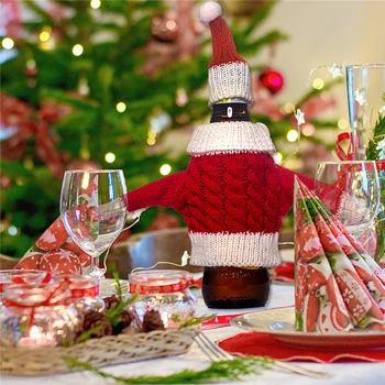 Коледна декорация на бутилка вино Creative плетена вълна бутилка вино покритие за домашна вечеря декор Коледен подарък Нова година украшение