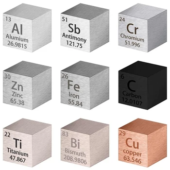 9Pcs Елементи Квадратен комплект 10Mm плътност Квадратна периодична таблица Чист метал Квадрат за колекции от елементи Материал Хобита