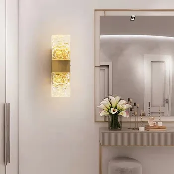 Nordic Crystal медна стенна лампа 8w прозрачна творческа стенна светлина LED Sconce за хол спалня стълбище баня