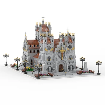 MOC Ретро Средновековен замък Катедрала Архитектура Строителни блокове Историческо шоу Църква 
