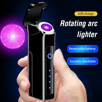 Нова въртяща се дъга плазма USB зареждане Ветроупорна запалка Интелигентна сензорна сменяема батерия Запалка с висока мощност подарък за мъже