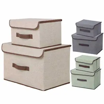 2бр Сгъваеми контейнери за съхранение Сгъваема кутия за съхранение с голям капацитет с капаци дръжки Леки килери Организатори за играчки плат