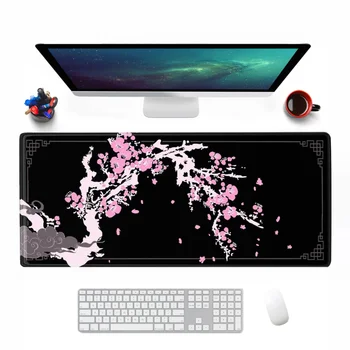 японски Sakura Gaming Mouse Pad Extended Large Cherry Blossom Art Desk Mat Pink Long Non-Slip for Work Office Home Computer