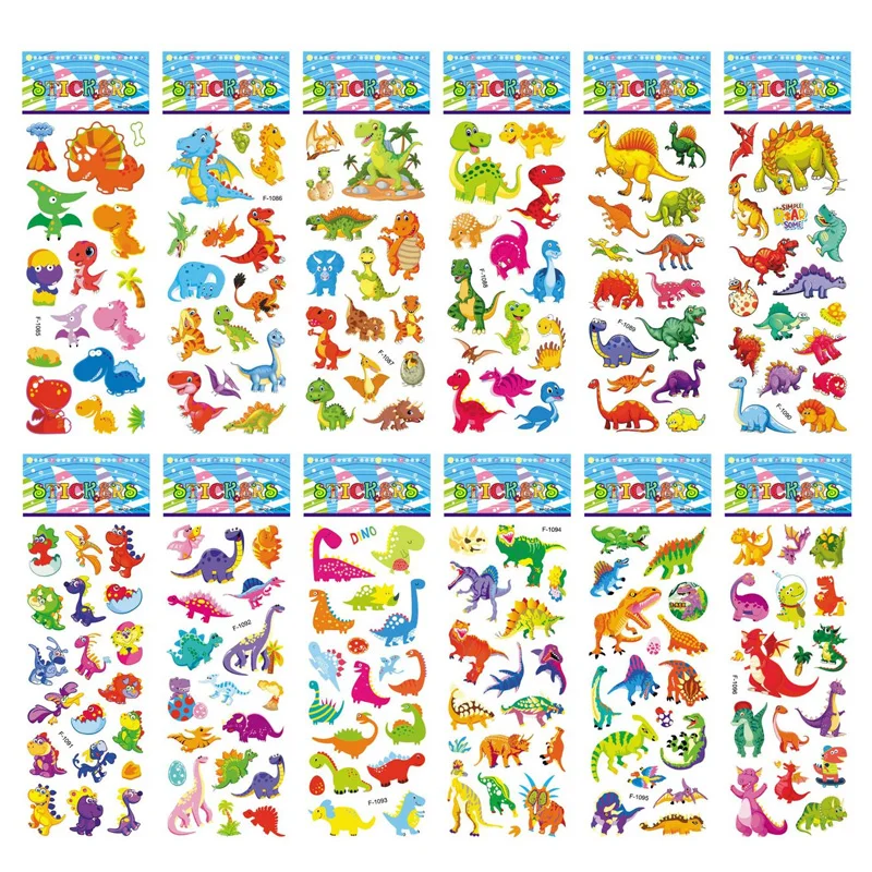 12 листа/комплект карикатура стикери за деца динозавър животно 3D водоустойчив PVC стикер занаятчийски скрапбукинг DIY декорация