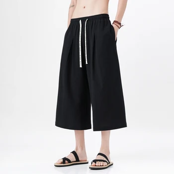 китайски стил Harajuku бельо памук свободни панталони мъж японски кимоно ежедневни панталони мъжки улично облекло лято ретро широки крака панталони