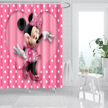 Pink Мики Маус душ завеси водоустойчива вана завеси за баня аниме карикатура печат полиестер къпане покритие 12 куки