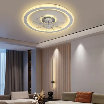 Модерни светодиодни светлини за вентилатор на тавана Регулируема проста спалня трапезария 50 см таванна лампа Вентилаторни лампи за хол 3 цветен блясък