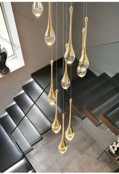 Кристално стълбище висулка светлина полилеи таван модерен дуплекс вила вътрешна лампа хол ресторант лампа изложбена зала лампа