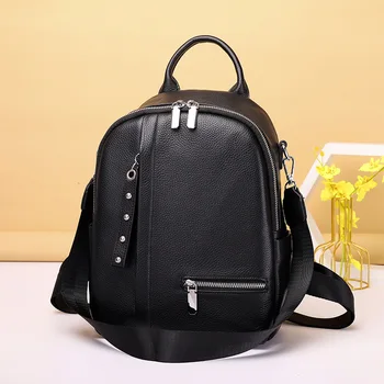 Модерен естествена кожа жените раница мода телешка пътуване раница многофункционални рамо чанта случайни студент училище чанта