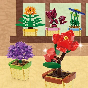 City Creative Mini Bonsai Flower Desktop Декорация Строителни блокове Тухли Коледни играчки Подаръци