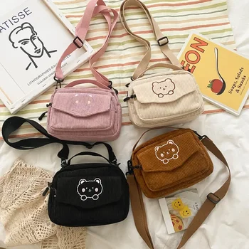 Сладко момиче чанта кадифе рамо Crossbody чанта мечка пратеник чанта дъщеря подарък Harajuku платно чанта прекрасен момиче чанта чанта