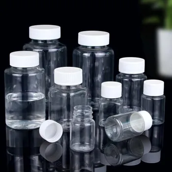  10pcs пластмасова бутилка за опаковане на реагенти 15ml / 20ml / 30ml / 100ml PET Clear празни бутилки за уплътнение Твърд прах лекарство хапче флакон контейнер