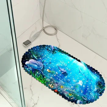 WUJIE морски делфин модел против хлъзгане постелки 3D отпечатани нехлъзгащи килими за спалня PVC душ вана мат вана