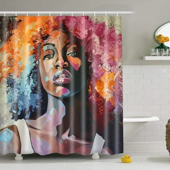 Момиче душ завеса черно момиче златни устни декор комплект с 12 куки в миещи се полиестерни тъкани аксесоари за баня