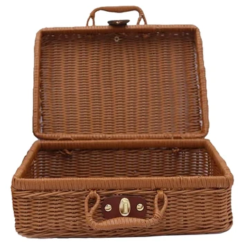 Кошница за пикник, тъкани реколта куфар тъкани кошница за съхранение ратан съхранение случай пикник тъкат пране кошница B
