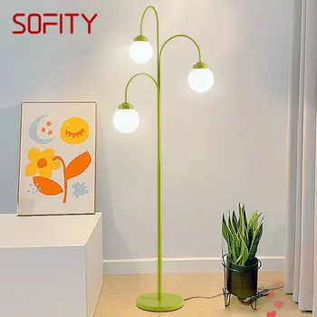 SOFITY Модерна скандинавска подова лампа Кръгло стъкло Творчески прост светлинен стоящ LED декор за домашна всекидневна спалня